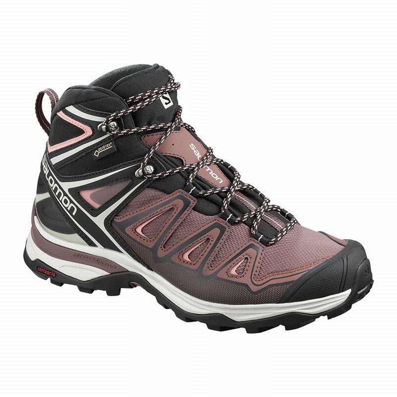 Salomon Singapore Womens Hiking Boots - X ULTRA 3 MID GORE-TEX Black/Coral | 90427-VLQT